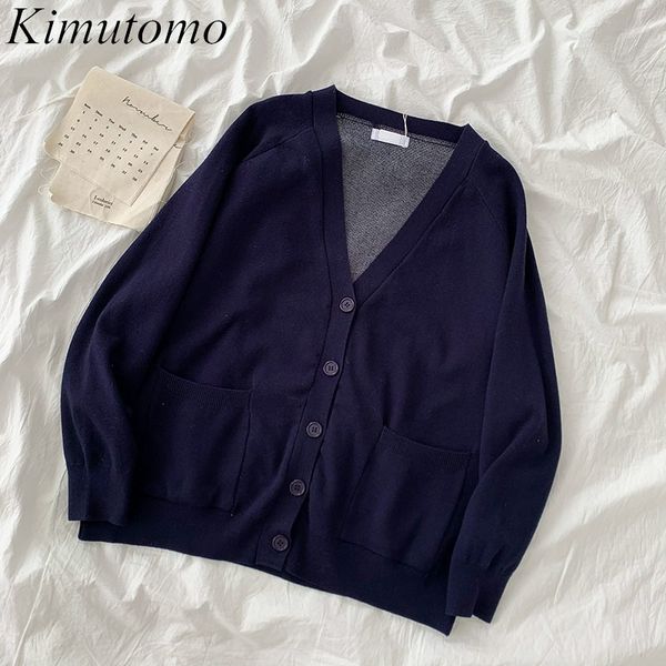 kimutomo fashion cartoon cardigans women spring style female v-neck single breasted pockets long sleeve casual 210521, White